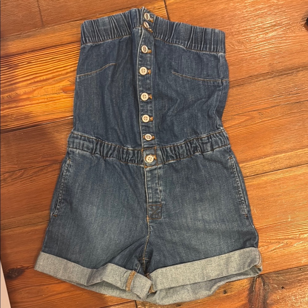 Anthropology Blue High Waist Denim jumpsuit